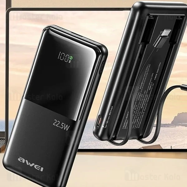 پاوربانک 10000 اوی Awei P76K توان 22.5 وات با کابل متصل - تصویر 6