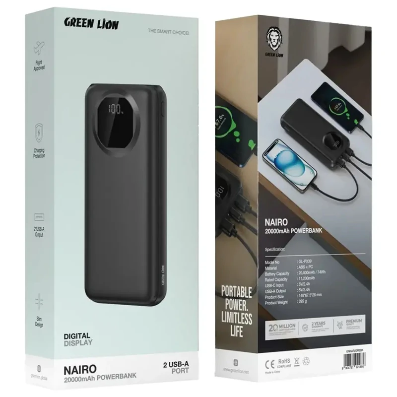 پاوربانک 20000 گرین لاین Green Lion Nairo GNNAR20PBBK توان 12 وات - تصویر 2